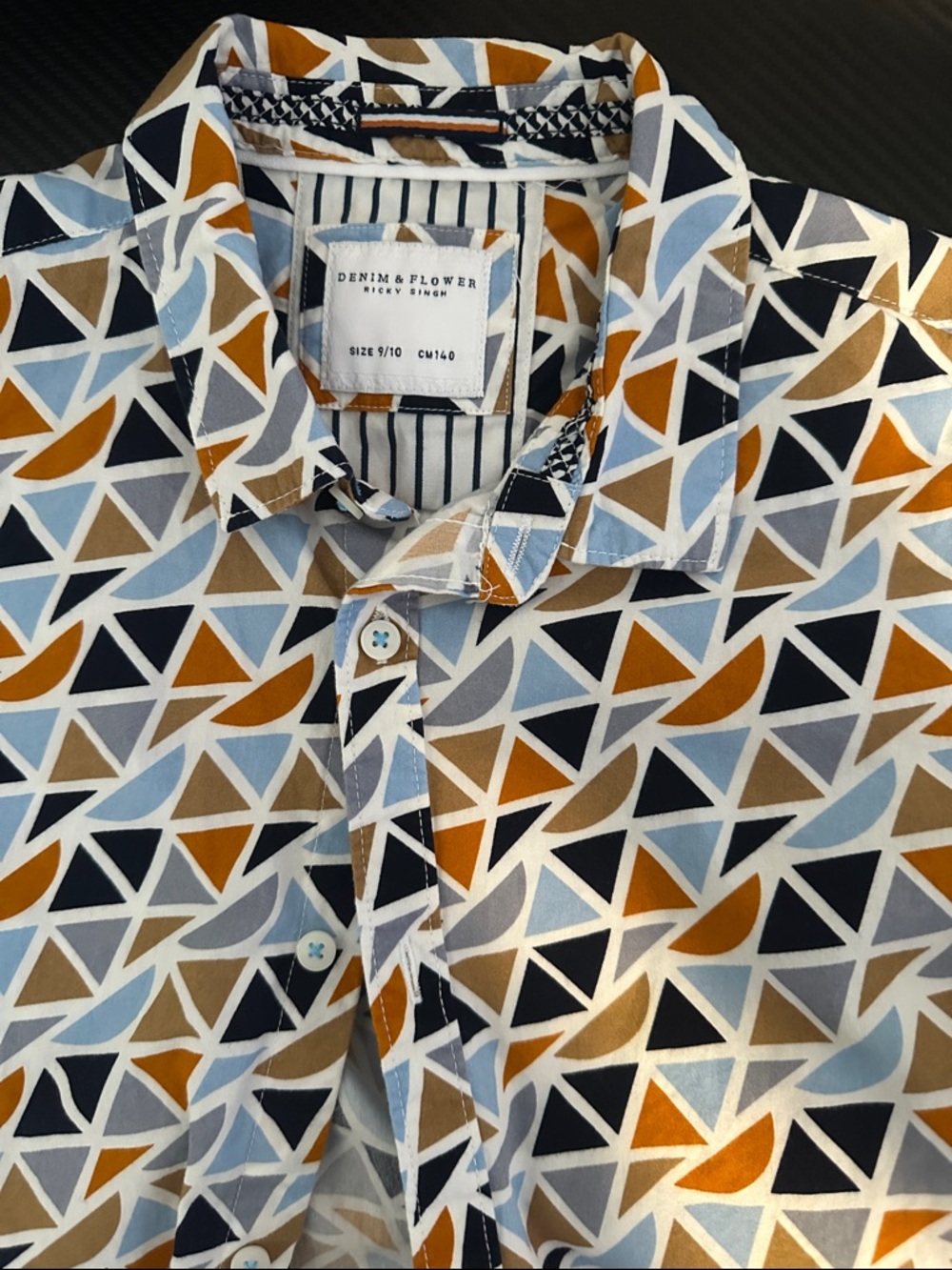 Denim & Flower Geometric Short-Sleeve Button-Down in Light Blue, Navy & Brown